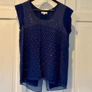 Rebecca Taylor Blue Cap Sleeve Top with Rhinestone Accents in SILK - Size Small
